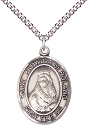 [7434SS/24SS] Sterling Silver Saint Jadwiga of Poland Pendant on a 24 inch Sterling Silver Heavy Curb chain