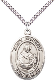 [7447SS/24SS] Sterling Silver Saint Norbert of Xanten Pendant on a 24 inch Sterling Silver Heavy Curb chain