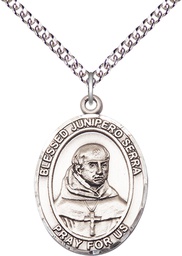 [7454SS/24SS] Sterling Silver Saint Junipero Serra Pendant on a 24 inch Sterling Silver Heavy Curb chain