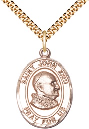 [7455GF/24G] 14kt Gold Filled Saint John XXIII Pendant on a 24 inch Gold Plate Heavy Curb chain