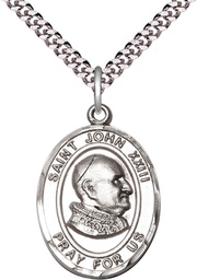 [7455SS/24S] Sterling Silver Saint John XXIII Pendant on a 24 inch Light Rhodium Heavy Curb chain