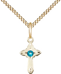 [2525GF-STN12/18G] 14kt Gold Filled Cross Pendant with a 3mm Zircon Swarovski stone on a 18 inch Gold Plate Light Curb chain