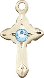 [2525GF-STN3] 14kt Gold Filled Cross Medal with a 3mm Aqua Swarovski stone