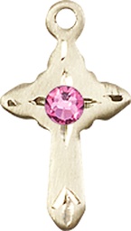 [2525KT-STN10] 14kt Gold Cross Medal with a 3mm Rose Swarovski stone