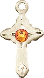 [2525KT-STN11] 14kt Gold Cross Medal with a 3mm Topaz Swarovski stone