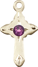 [2525KT-STN2] 14kt Gold Cross Medal with a 3mm Amethyst Swarovski stone