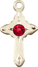 [2525KT-STN7] 14kt Gold Cross Medal with a 3mm Ruby Swarovski stone