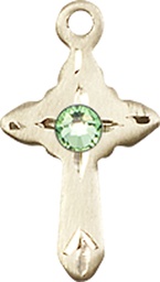 [2525KT-STN8] 14kt Gold Cross Medal with a 3mm Peridot Swarovski stone