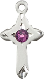 [2525SS-STN2] Sterling Silver Cross Medal with a 3mm Amethyst Swarovski stone