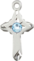 [2525SS-STN3] Sterling Silver Cross Medal with a 3mm Aqua Swarovski stone