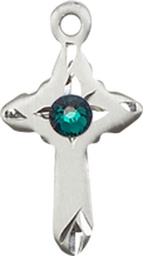 [2525SS-STN5] Sterling Silver Cross Medal with a 3mm Emerald Swarovski stone