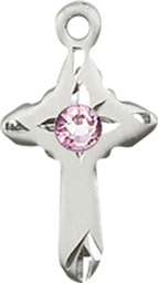 [2525SS-STN6] Sterling Silver Cross Medal with a 3mm Light Amethyst Swarovski stone