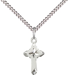 [2525SS/18S] Sterling Silver Cross Pendant on a 18 inch Light Rhodium Light Curb chain