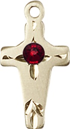[2527GF-STN1] 14kt Gold Filled Cross Medal with a 3mm Garnet Swarovski stone