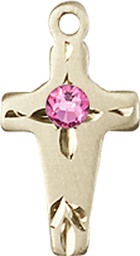 [2527GF-STN10] 14kt Gold Filled Cross Medal with a 3mm Rose Swarovski stone