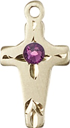 [2527GF-STN2] 14kt Gold Filled Cross Medal with a 3mm Amethyst Swarovski stone