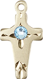 [2527GF-STN3] 14kt Gold Filled Cross Medal with a 3mm Aqua Swarovski stone