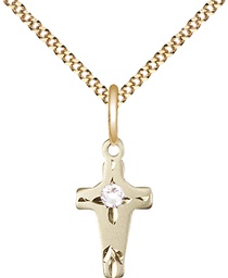 [2527GF-STN4/18G] 14kt Gold Filled Cross Pendant with a 3mm Crystal Swarovski stone on a 18 inch Gold Plate Light Curb chain