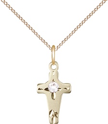 [2527GF-STN4/18GF] 14kt Gold Filled Cross Pendant with a 3mm Crystal Swarovski stone on a 18 inch Gold Filled Light Curb chain