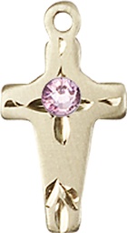 [2527GF-STN6] 14kt Gold Filled Cross Medal with a 3mm Light Amethyst Swarovski stone