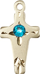 [2527KT-STN12] 14kt Gold Cross Medal with a 3mm Zircon Swarovski stone