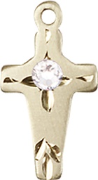 [2527KT-STN4] 14kt Gold Cross Medal with a 3mm Crystal Swarovski stone