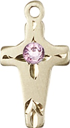 [2527KT-STN6] 14kt Gold Cross Medal with a 3mm Light Amethyst Swarovski stone