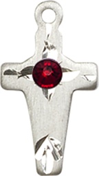 [2527SS-STN1] Sterling Silver Cross Medal with a 3mm Garnet Swarovski stone