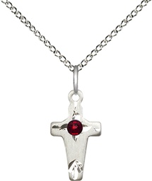 [2527SS-STN1/18SS] Sterling Silver Cross Pendant with a 3mm Garnet Swarovski stone on a 18 inch Sterling Silver Light Curb chain
