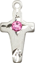 [2527SS-STN10] Sterling Silver Cross Medal with a 3mm Rose Swarovski stone