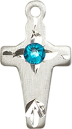 [2527SS-STN12] Sterling Silver Cross Medal with a 3mm Zircon Swarovski stone