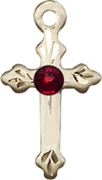 [2531GF-STN1] 14kt Gold Filled Cross Medal with a 3mm Garnet Swarovski stone