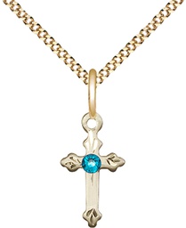 [2531GF-STN12/18G] 14kt Gold Filled Cross Pendant with a 3mm Zircon Swarovski stone on a 18 inch Gold Plate Light Curb chain