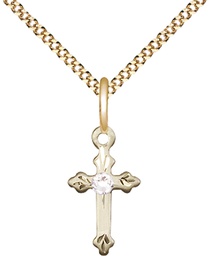 [2531GF-STN4/18G] 14kt Gold Filled Cross Pendant with a 3mm Crystal Swarovski stone on a 18 inch Gold Plate Light Curb chain