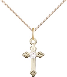 [2531GF-STN4/18GF] 14kt Gold Filled Cross Pendant with a 3mm Crystal Swarovski stone on a 18 inch Gold Filled Light Curb chain