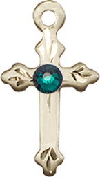 [2531GF-STN5] 14kt Gold Filled Cross Medal with a 3mm Emerald Swarovski stone