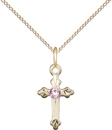 [2531GF-STN6/18GF] 14kt Gold Filled Cross Pendant with a 3mm Light Amethyst Swarovski stone on a 18 inch Gold Filled Light Curb chain