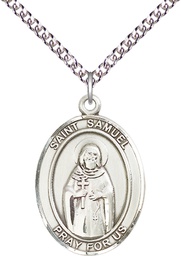 [7259SS/24SS] Sterling Silver Saint Samuel Pendant on a 24 inch Sterling Silver Heavy Curb chain