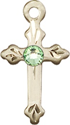 [2531GF-STN8] 14kt Gold Filled Cross Medal with a 3mm Peridot Swarovski stone