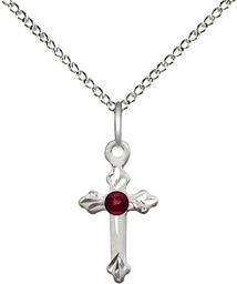 [2531SS-STN1/18SS] Sterling Silver Cross Pendant with a 3mm Garnet Swarovski stone on a 18 inch Sterling Silver Light Curb chain