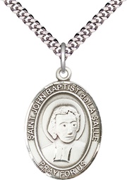 [7262SS/24S] Sterling Silver Saint John Baptist de la Salle Pendant on a 24 inch Light Rhodium Heavy Curb chain