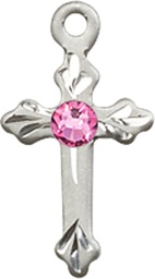 [2531SS-STN10] Sterling Silver Cross Medal with a 3mm Rose Swarovski stone