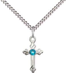 [2531SS-STN12/18S] Sterling Silver Cross Pendant with a 3mm Zircon Swarovski stone on a 18 inch Light Rhodium Light Curb chain