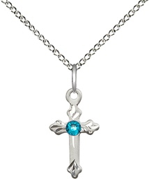 [2531SS-STN12/18SS] Sterling Silver Cross Pendant with a 3mm Zircon Swarovski stone on a 18 inch Sterling Silver Light Curb chain