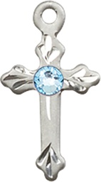 [2531SS-STN3] Sterling Silver Cross Medal with a 3mm Aqua Swarovski stone