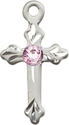 [2531SS-STN6] Sterling Silver Cross Medal with a 3mm Light Amethyst Swarovski stone