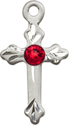 [2531SS-STN7] Sterling Silver Cross Medal with a 3mm Ruby Swarovski stone