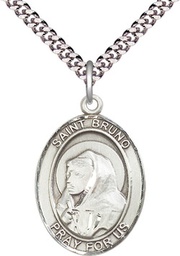 [7270SS/24SS] Sterling Silver Saint Bruno Pendant on a 24 inch Sterling Silver Heavy Curb chain