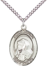 [7270SS/24SS] Sterling Silver Saint Bruno Pendant on a 24 inch Sterling Silver Heavy Curb chain