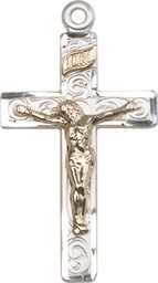 [2652GF/SSY] Two-Tone GF/SS Crucifix Medal - With Box